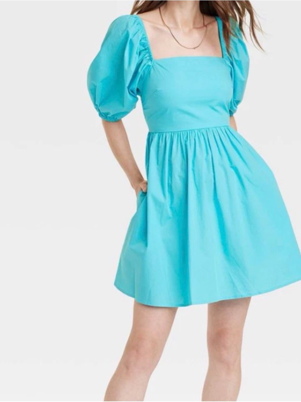 A New Day Square Neck Puff Sleeve Mini Dress Aqua/Turquoise NWOT XXL